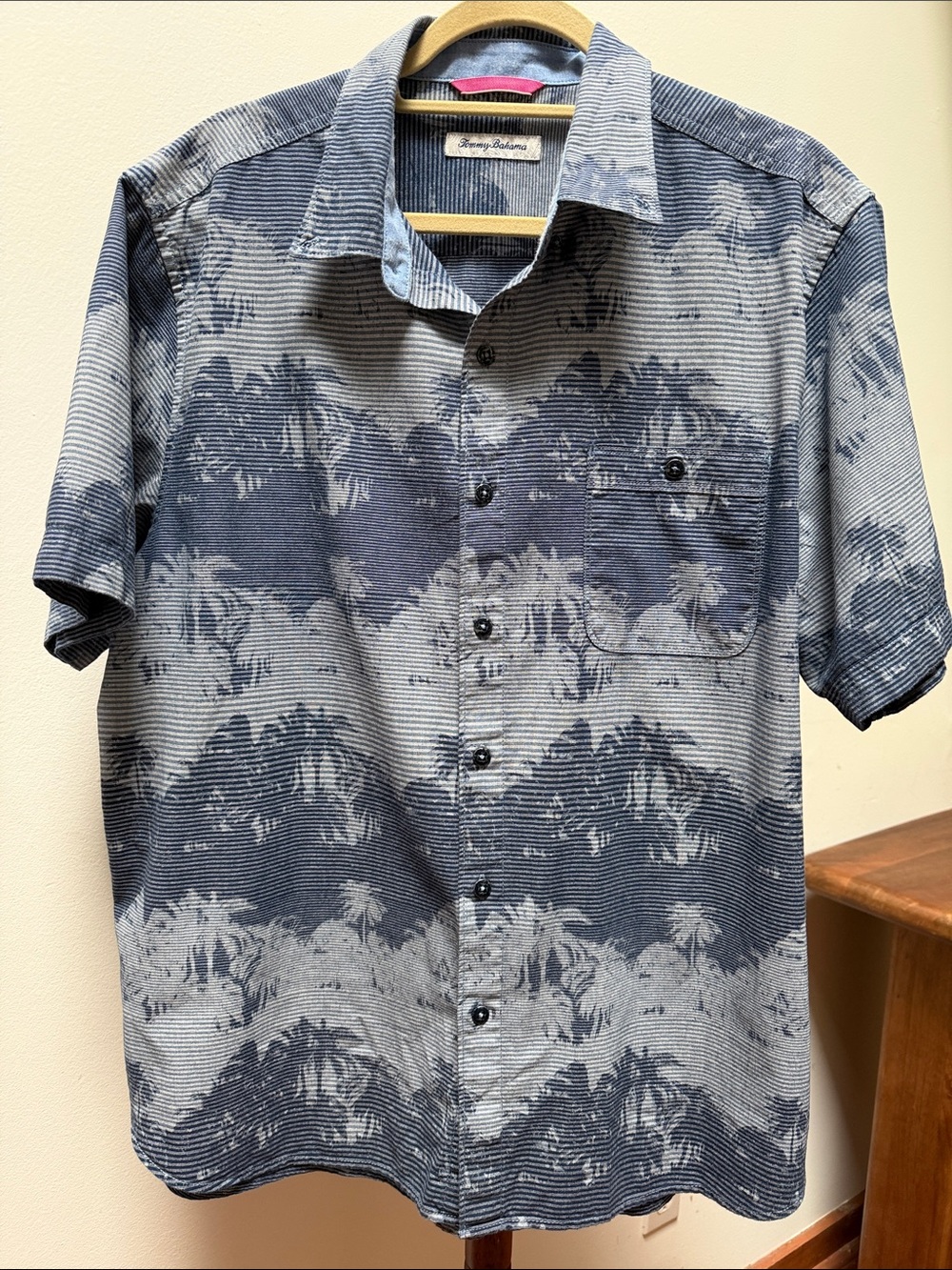 Tommy Bahama 100% Cotton Short-Sleeve Camp Shirt Blue Check-In the Tropics